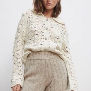 Zara Ivory Knit Sweater with Rhinestone Buttons